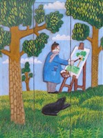 OEB- Oskar Ewald Målningar, skulptur, reliefer. Paintings, woodcarving, pencil drawing